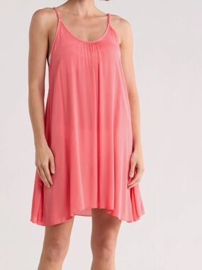 Elan Resort Coral Pink Swing Cover Up Dress with Adjustable Straps S